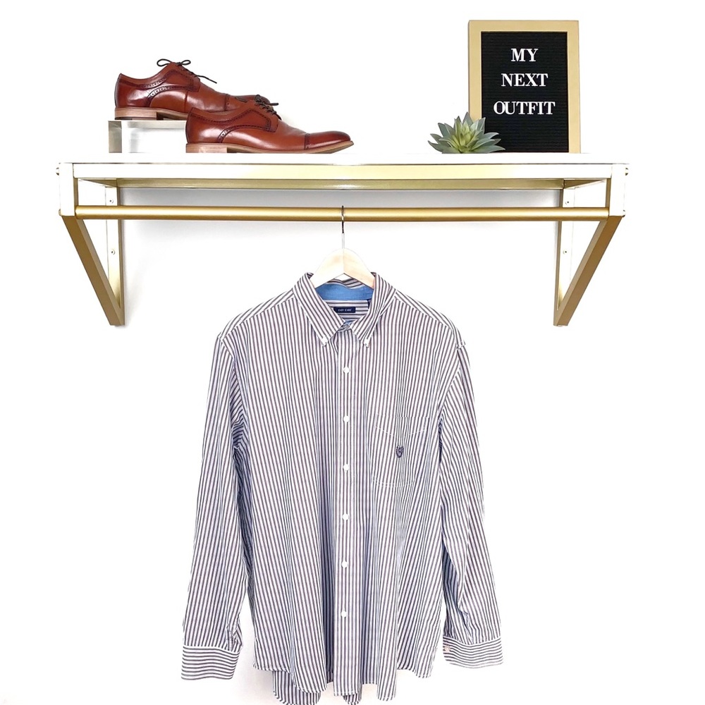 Chaps Easy Care Brown and Blue Stripe Button Down